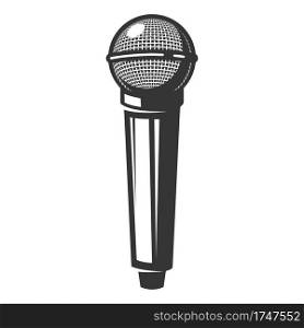 Illustration of retro microphone isolated on white background. Design element for poster, card, banner, logo, label, sign, badge, t shirt. Vector illustration