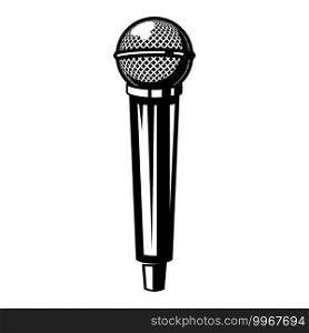 Illustration of retro microphone isolated on white background. Design element for poster, card, banner, logo, label, sign, badge, t shirt. Vector illustration