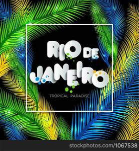 Illustration of Rio de Janeiro from Brazil vacation on color background, colors of the Brazilian flag, Brazil Carnival.. Illustration of Rio de Janeiro from Brazil vacation on color background, colors of the Brazilian flag, Brazil Carnival. Summer. Text of paper style.