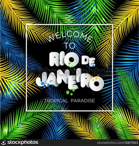 Illustration of Rio de Janeiro from Brazil vacation on color background, colors of the Brazilian flag, Brazil Carnival.. Illustration of Rio de Janeiro from Brazil vacation on color background, colors of the Brazilian flag, Brazil Carnival. Summer. Text of paper style.