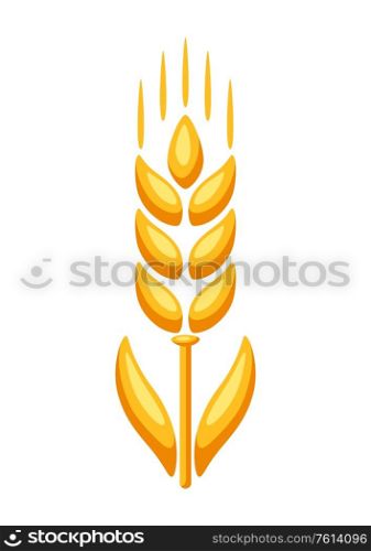 Illustration of ripe wheat ear. Agricultural natural emblem.. Illustration of ripe wheat ear.