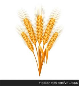 Illustration of ripe wheat ears. Agricultural natural emblem.. Illustration of ripe wheat ears.