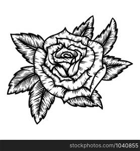 illustration of rose in tattoo style isolated on white background. Design element for logo, label, badge, sign. Vector illustration