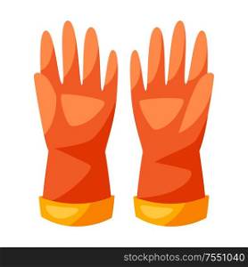 Illustration of rubber gloves for cleaning. Housekeeping cleaning item for service, design and advertising.. Illustration of rubber gloves for cleaning.