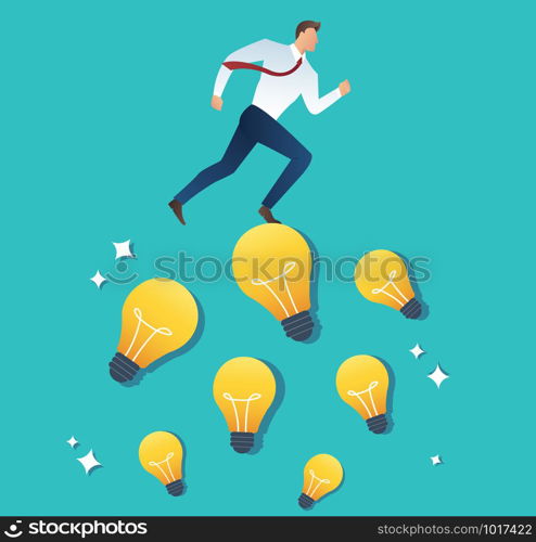 illustration of running businessman on light bulb idea concept