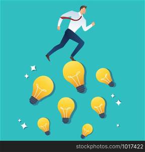 illustration of running businessman on light bulb idea concept