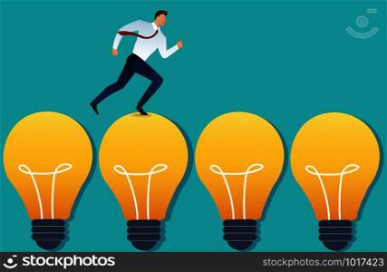 illustration of running businessman on light bulb idea concept