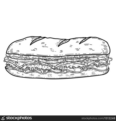 Illustration of sandwich. Design element for poster, card, banner, flyer. Vector illustration