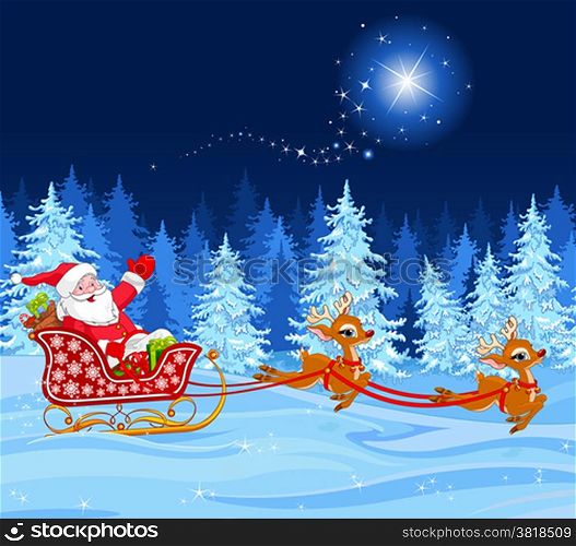 Illustration of Santa Claus in his sled
