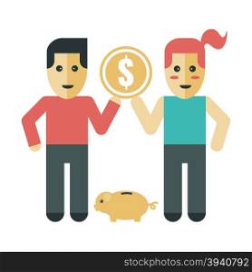Illustration of saving couple concept with coin and piggy bank