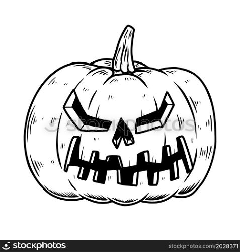 Illustration of scary halloween pumpkin. Design element for poster,card, banner, sign, emblem. Vector illustration