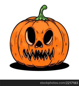 Illustration of scary halloween pumpkin. Design element for poster,card, banner, sign, emblem. Vector illustration