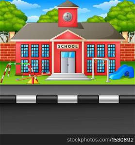 Illustration of Scene school building and street
