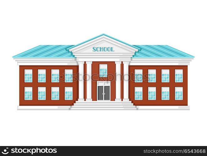 Illustration of school building.. Illustration of school building on white background.