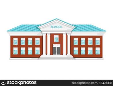 Illustration of school building.. Illustration of school building on white background.