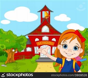 Illustration of schoolgirl goes to school
