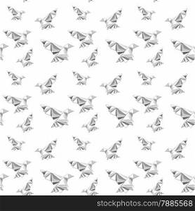 Illustration of seamless pattern with origami painted birds