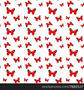 Illustration of seamless pattern with red origami butterfly