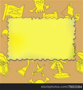 Illustration of seamless pirate symbols background with blank treasure map