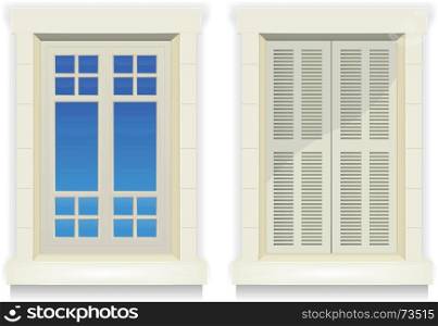 Illustration of separated exterior home windows with and without closed flap. Home Window - Awake And Asleep