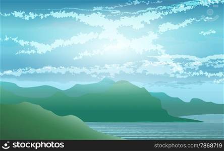 Illustration of serene seashore landscape.