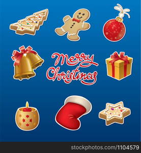 illustration of set christmas celebration stickers and badges. christmas celebration stickers