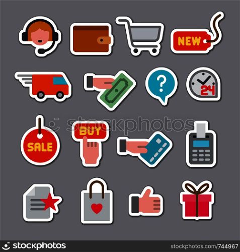 illustration of set e-commerce shop and business stickers. e-commerce shop stickers