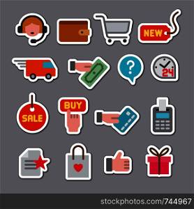 illustration of set e-commerce shop and business stickers. e-commerce shop stickers