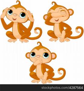Illustration of set of three little monkeys