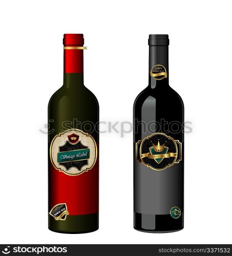 Illustration of set wine bottle with label isolated on white background - vector