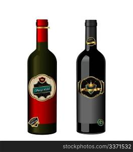 Illustration of set wine bottle with label isolated on white background - vector
