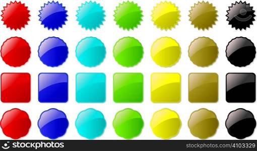 Illustration of seven colored buttons all part of a set ready for your own text