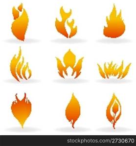 illustration of shapes of fire with white background
