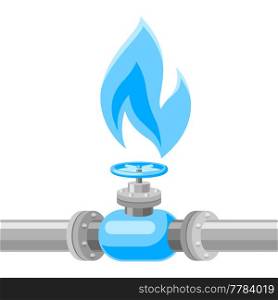 Illustration of shut off valve on natural gas pipe. Industrial and business stylized image.. Illustration of shut off valve on natural gas pipe. Industrial and business stylied image.