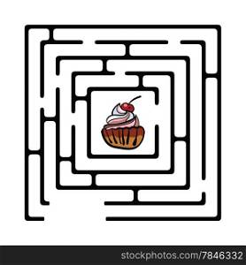 Illustration of simple maze with cupcake