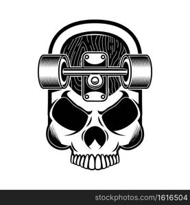 Illustration of skateboard with skull. Design element for logo, label, sign, poster, t shirt.