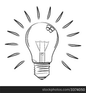 illustration of sketchy electric bulb on white background