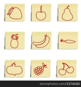 illustration of sketchy fruits icons on white background