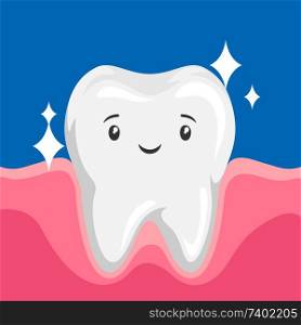 Illustration of smiling clean healthy tooth. Children dentistry happy character. Kawaii facial expression.. Illustration of smiling clean healthy tooth.