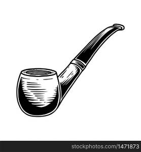 Illustration of smoking pipe. Design element for logo, label, sign, emblem, poster. Vector illustration