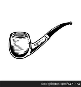 Illustration of smoking pipe. Design element for logo, label, sign, emblem, poster. Vector illustration