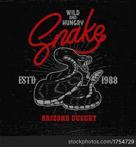Illustration of snake head, cobra, python, viper in vintage monochrome style. Design element for poster, t shirt. Vector illustration