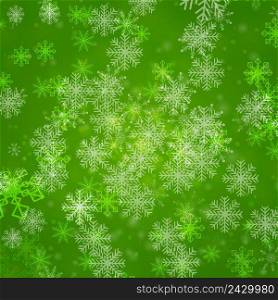 Illustration of snowflakes on green background. Card, festive design, decoration. Holiday concept. Can be used for topics like New Year, Christmas, holiday.