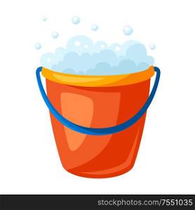 Illustration of soap bucket. Housekeeping cleaning item for service, design and advertising.. Illustration of soap bucket.