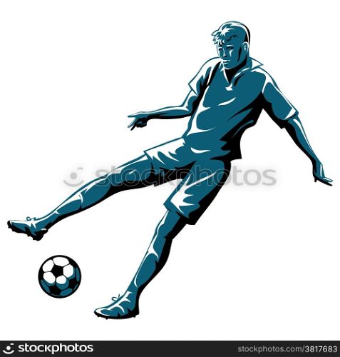 illustration of soccer player in action drawn in retro style isolated on white