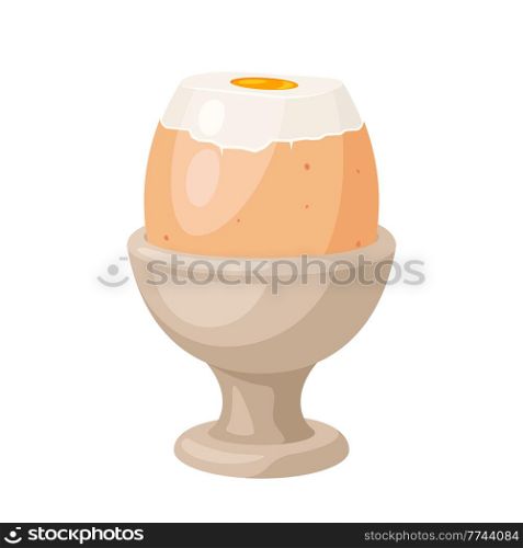 Illustration of soft boiled chicken egg in holder. Image for gastronomy, food and agricultural industries.. Illustration of soft boiled chicken egg in holder. Image for food and agricultural industries.