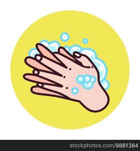 Illustration of someone washing their hands with liquid soap