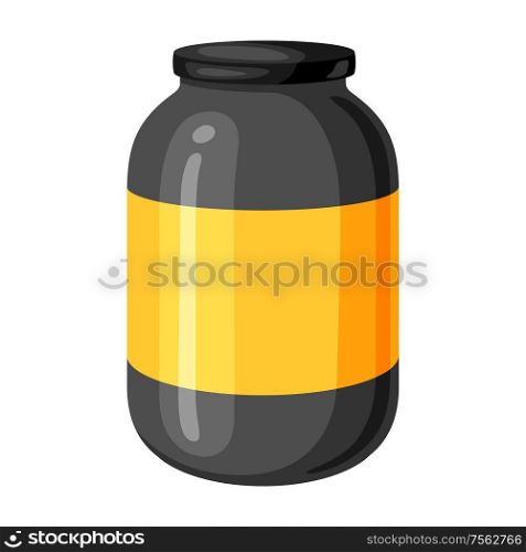 Illustration of sports nutrition jar. Fitness cartoon icon.. Illustration of sports nutrition jar.