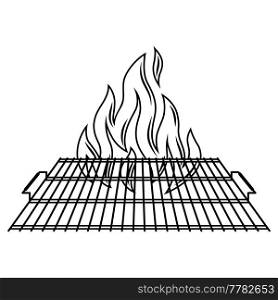 Illustration of steel grill grate with fire. Stylized bbq kitchen and restaurant utensil.. Illustration of steel grill grate with fire. Stylized kitchen and restaurant utensil.