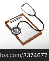 illustration of stethoscope with letterpad on white background